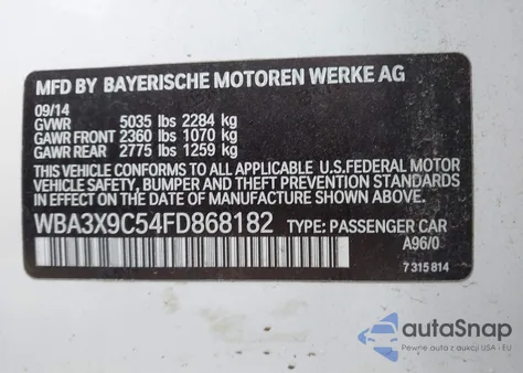 2015 BMW 335I Gran Turismo xDrive z USA, uszkodzony, nr VIN WBA3X9C54FD868182